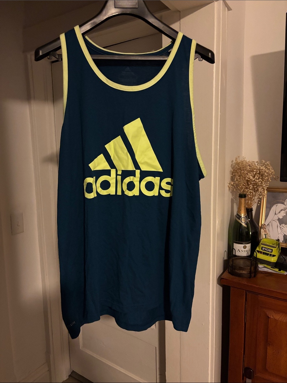 adidas Dark Blue Tank with Neon Yellow Logo